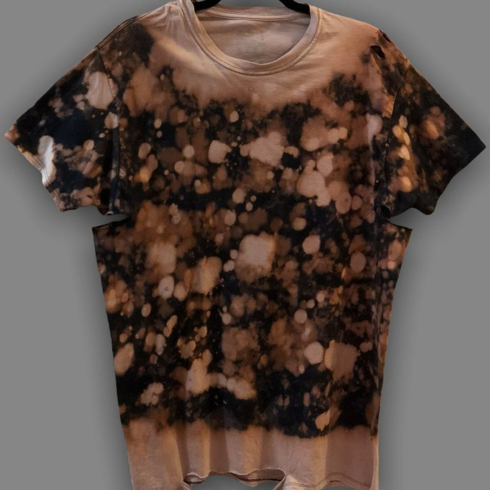 Black Brown Tan Bleached Distressed T Shirt